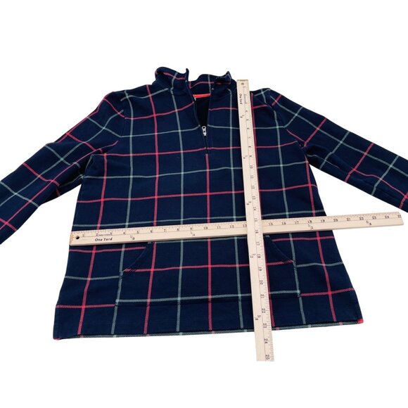 Talbots Navy Plaid Pullover Top Medium Cotton & Polyester - Picture 3 of 5